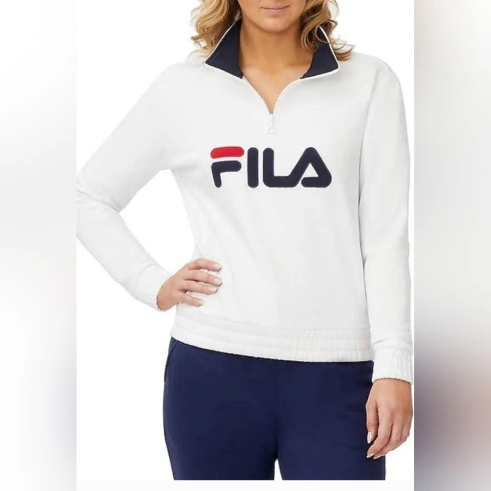 Fila Women's 1/4 Zip Pullover Sweatshirt Size XL White Blue Red EUC - Picture 2 of 16